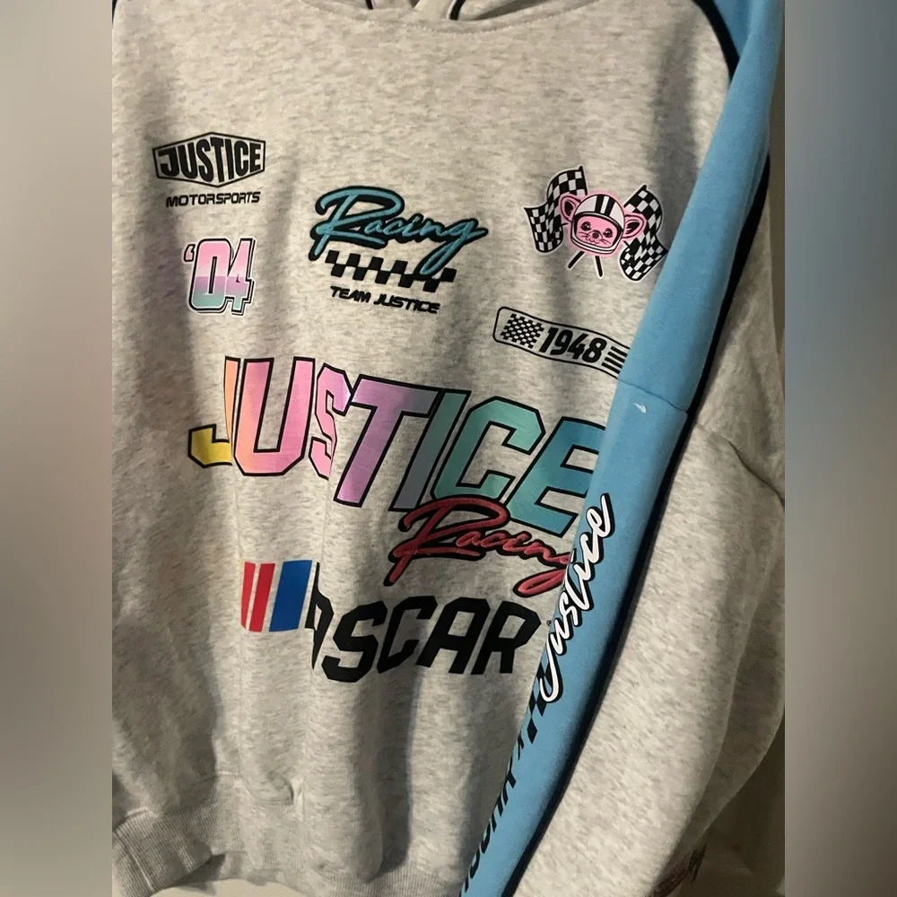 Justice x NASCAR Racing Hoodie Girls L (12/14) NWT Colorblock Fleece Pullover